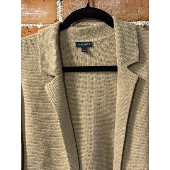 Talbots‎ Sweater Blazer L – Tan Wool Blend Jacket w/ Notch Collar – Cozy Chic - Picture 2 of 4